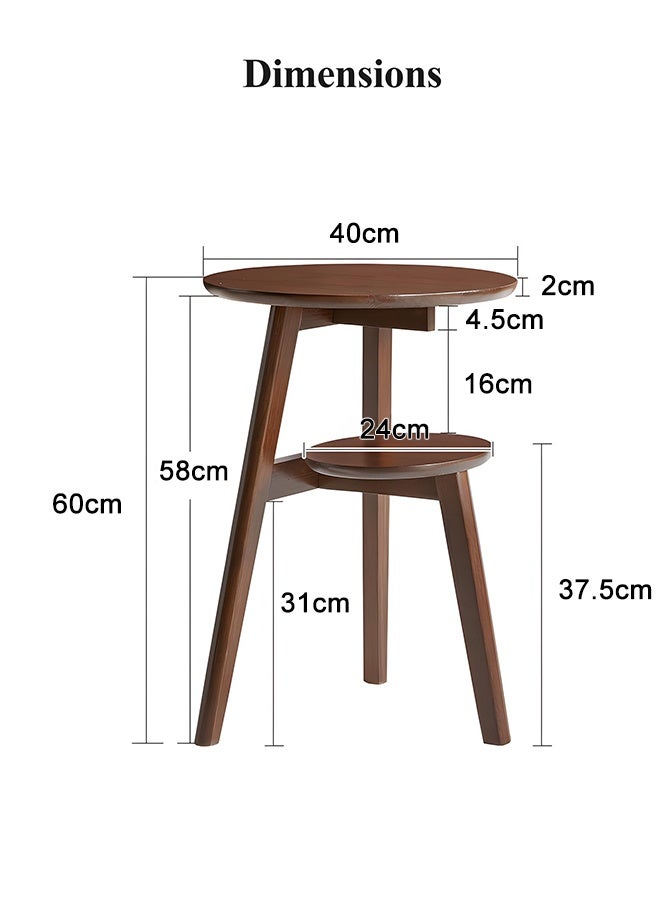 WALALLA Solid Wood Round Side Table - 2-Tier Mid-Century Modern End Table with 40cm Diameter, Multi-Functional Accent Table for Living Room & Bedroom (Walnut) - Image 2